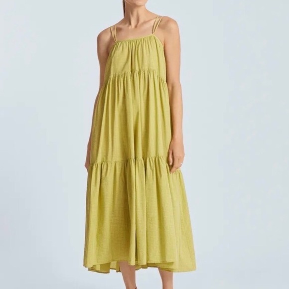 Everlane Dresses & Skirts - Everlane Billow Midi Dress Chartreuse Green Gingham Tiered Cotton Strappy Medium
